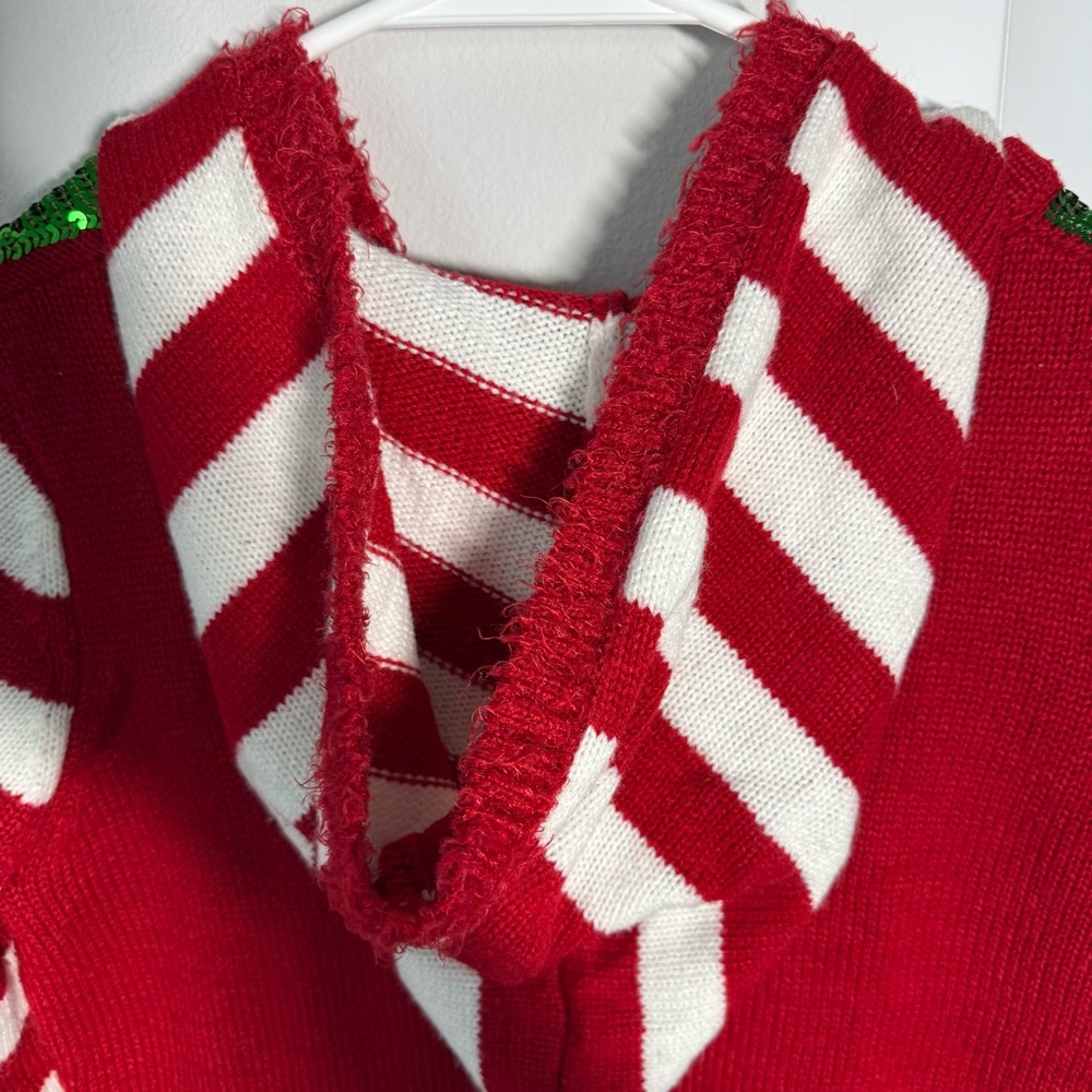 It’s Our Time Ugly Christmas Sweater Size Medium Elf Red Green Holiday Sequins - Picture 8 of 10